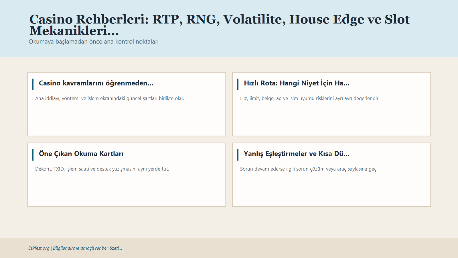 Casino Rehberleri: Rtp, Rng, Volatilite, House Edge Ve Slot Mekanikleri Için Kısa Karar Ve Kontrol Infografiği