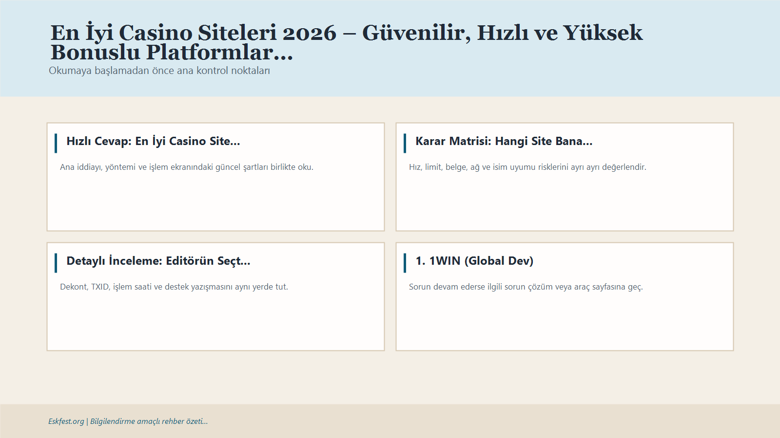 En İyi Casino Siteleri 2026 – Güvenilir, Hızlı Ve Yüksek Bonuslu Platformlar Için Kısa Karar Ve Kontrol Infografiği