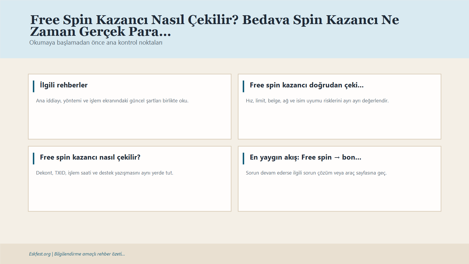 Free Spin Kazancı Nasıl Çekilir? Bedava Spin Kazancı Ne Zaman Gerçek Paraya Dönüşür? Için Kısa Karar Ve Kontrol Infografiği