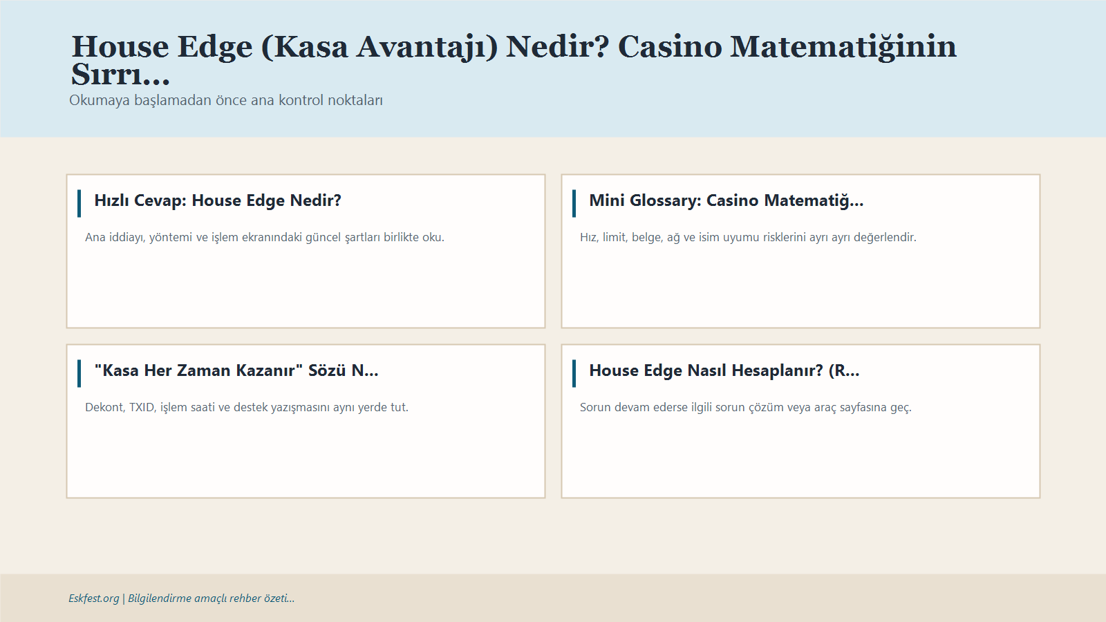 House Edge (Kasa Avantajı) Nedir? Casino Matematiğinin Sırrı Için Kısa Karar Ve Kontrol Infografiği
