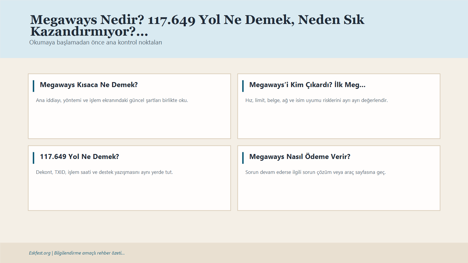 Megaways Nedir? 117.649 Yol Ne Demek, Neden Sık Kazandırmıyor? Için Kısa Karar Ve Kontrol Infografiği