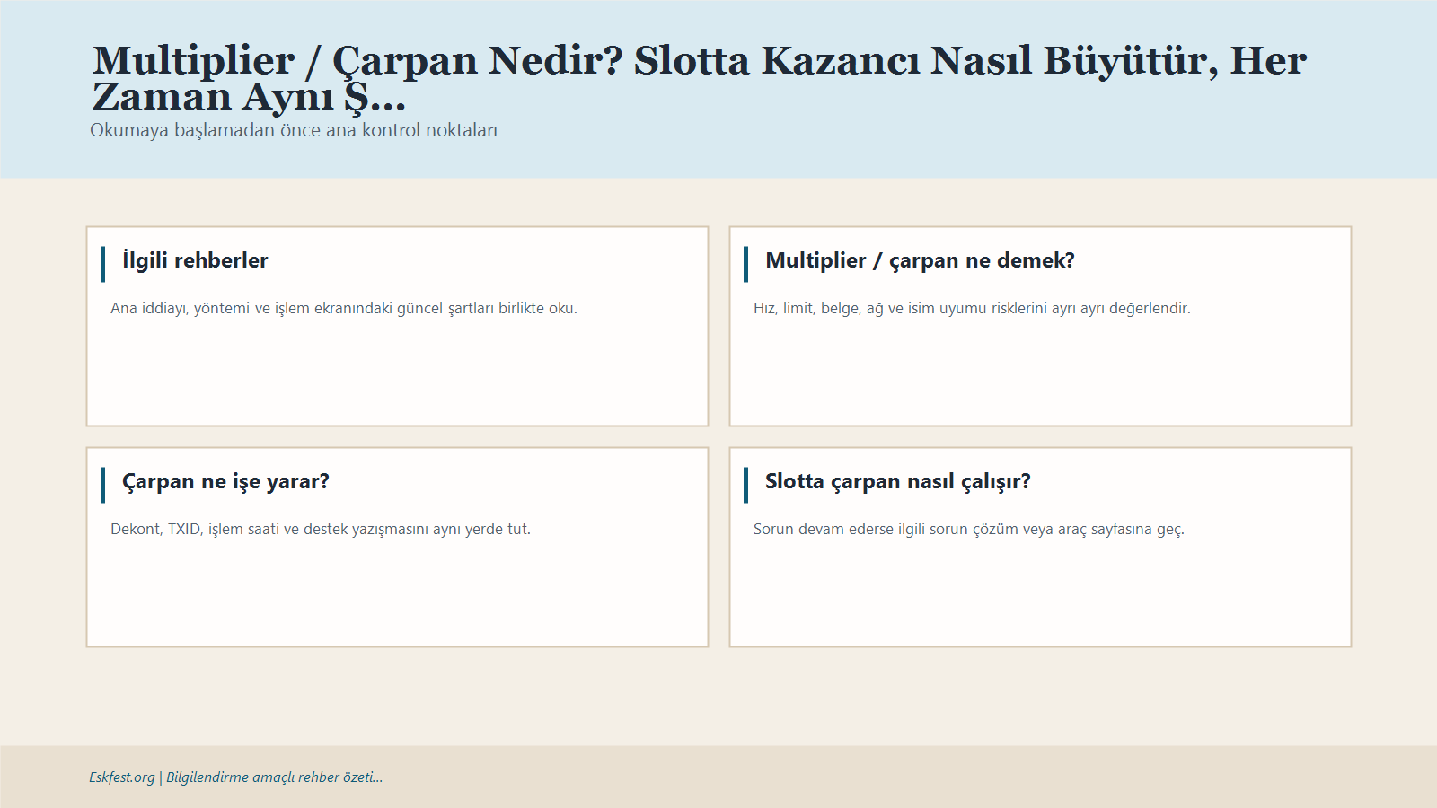 Multiplier / Çarpan Nedir? Slotta Kazancı Nasıl Büyütür, Her Zaman Aynı Şekilde Mi Çalışır? Için Kısa Karar Ve Kontrol Infografiği