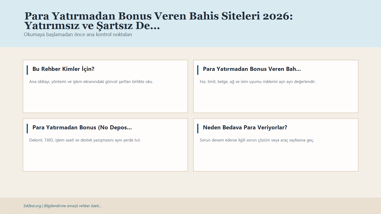 Para Yatırmadan Bonus Veren Bahis Siteleri 2026: Yatırımsız Ve Şartsız Deneme Bonusu Listesi Için Kısa Karar Ve Kontrol Infografiği