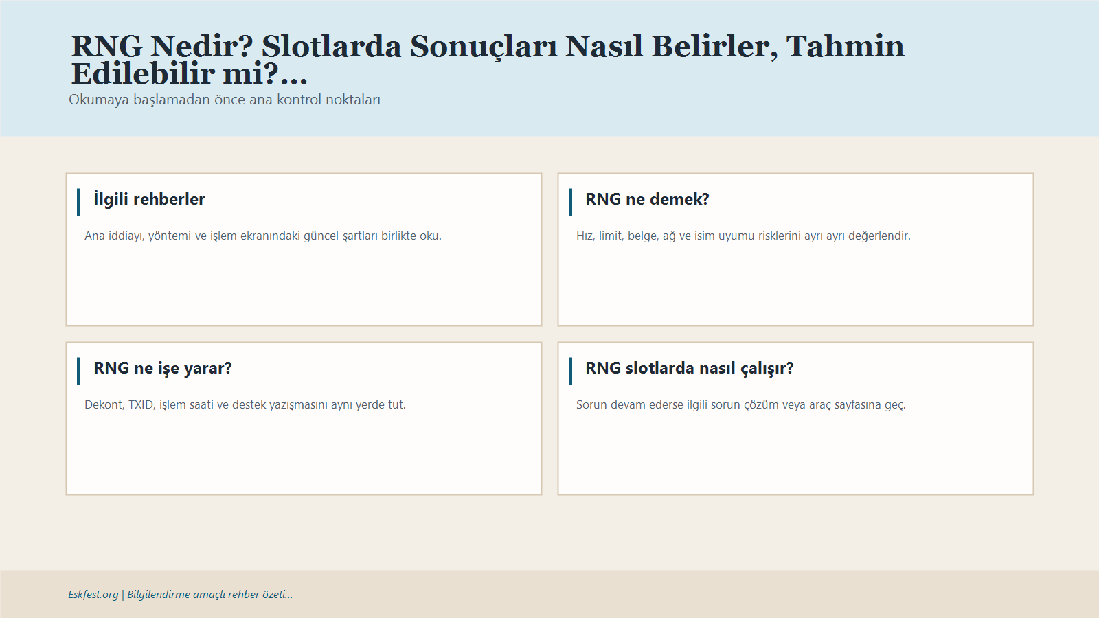 Rng Nedir? Slotlarda Sonuçları Nasıl Belirler, Tahmin Edilebilir Mi? Için Kısa Karar Ve Kontrol Infografiği