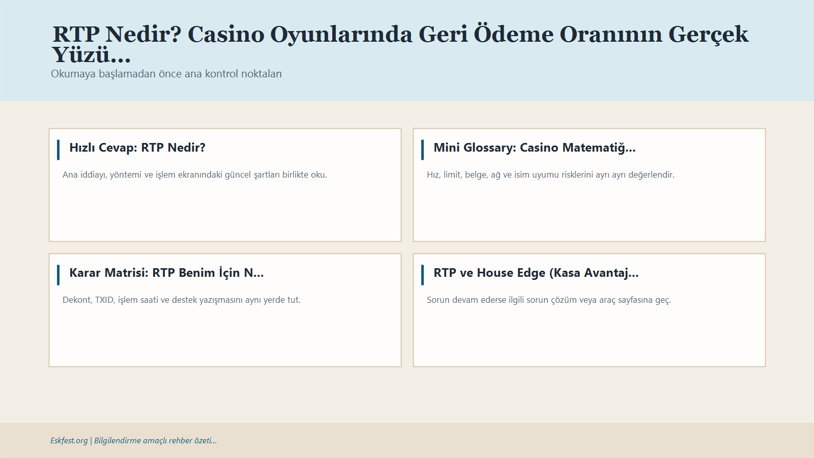 Rtp Nedir? Casino Oyunlarında Geri Ödeme Oranının Gerçek Yüzü Için Kısa Karar Ve Kontrol Infografiği