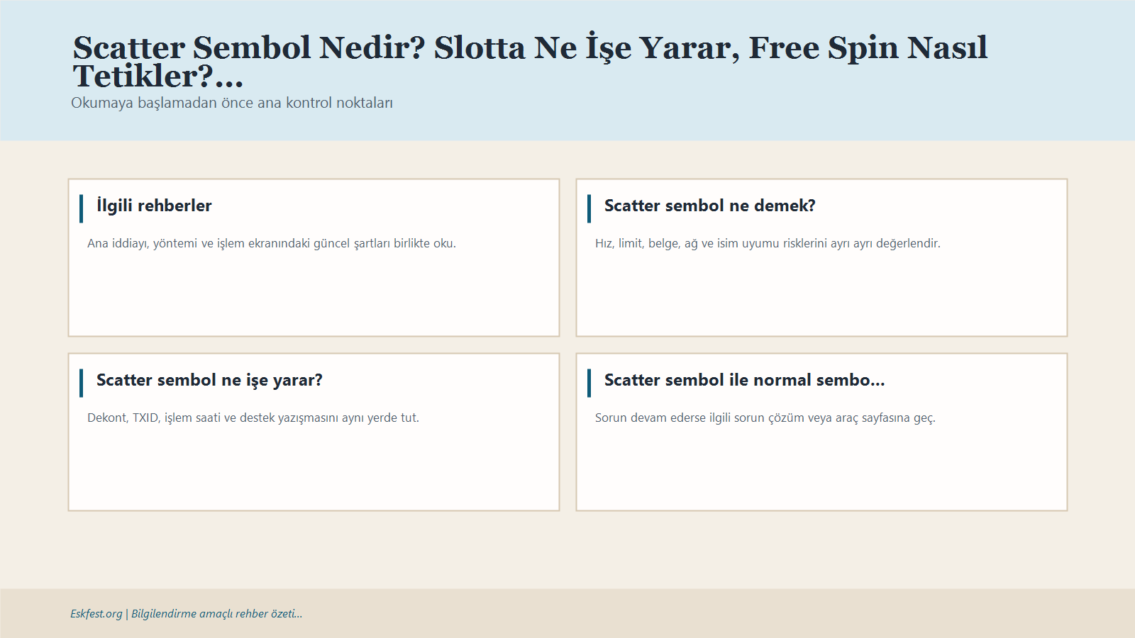 Scatter Sembol Nedir? Slotta Ne İşe Yarar, Free Spin Nasıl Tetikler? Için Kısa Karar Ve Kontrol Infografiği