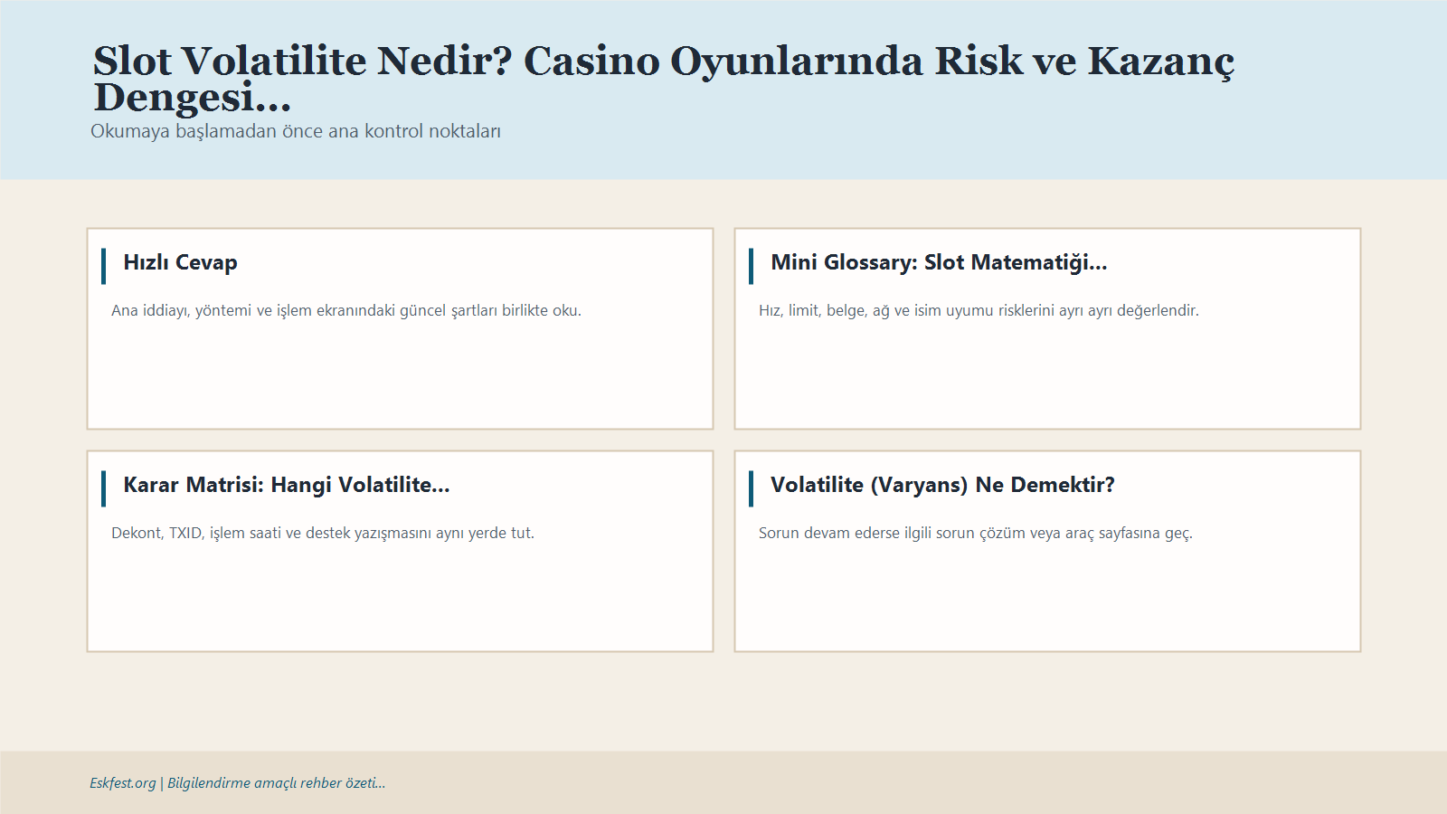 Slot Volatilite Nedir? Casino Oyunlarında Risk Ve Kazanç Dengesi Için Kısa Karar Ve Kontrol Infografiği