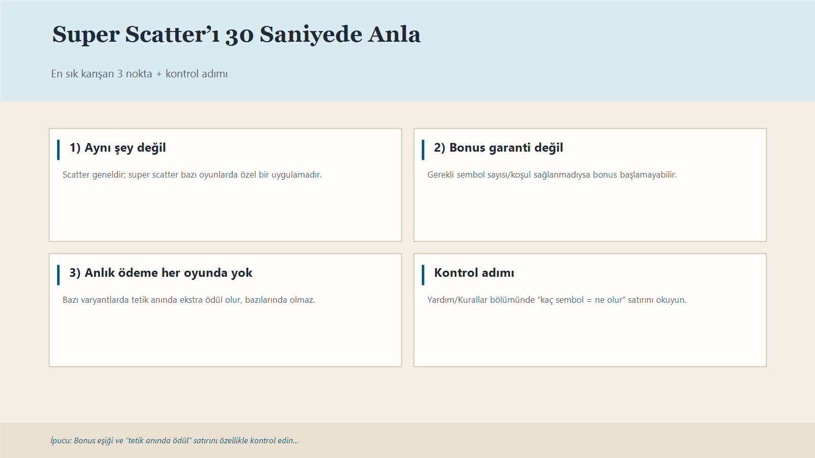 Super Scatter Ile Scatter Arasındaki Farkları Ve Kontrol Adımlarını Özetleyen Infografik.